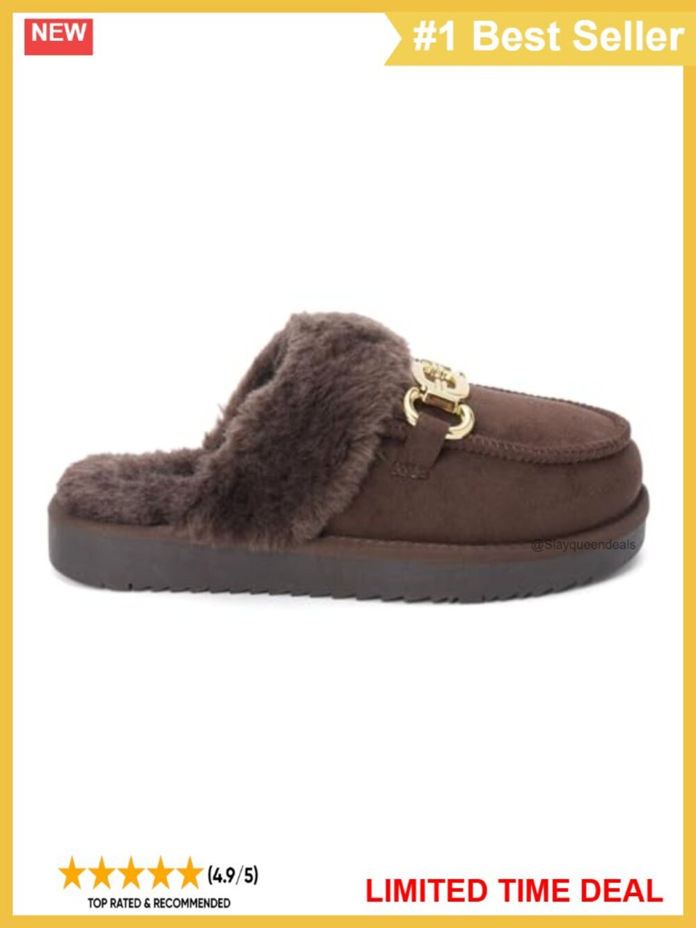 Faux Shearling Lined Mule Slipper Platform Slip On